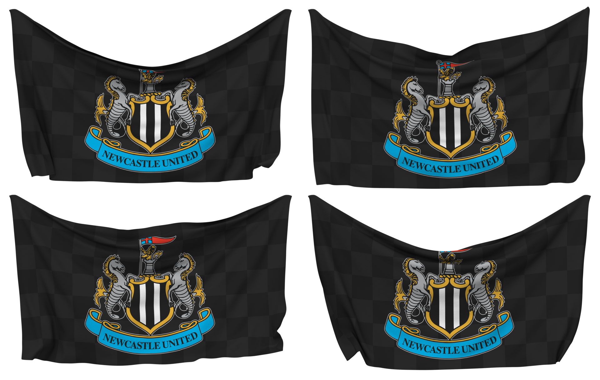 Newcastle United Football Club Pinned Flag from Corners, Isolated with