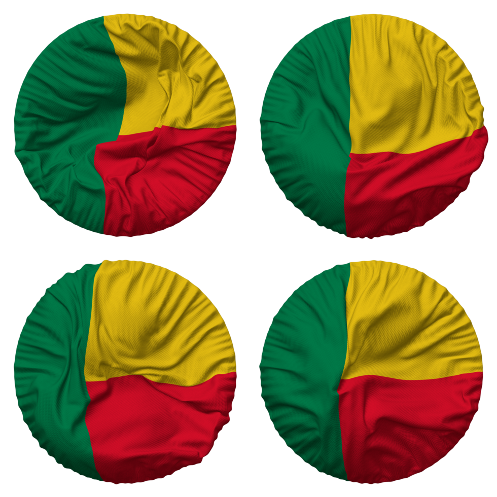 Benin Flag in Round Shape Isolated with Four Different Waving Style, Bump Texture, 3D Rendering png