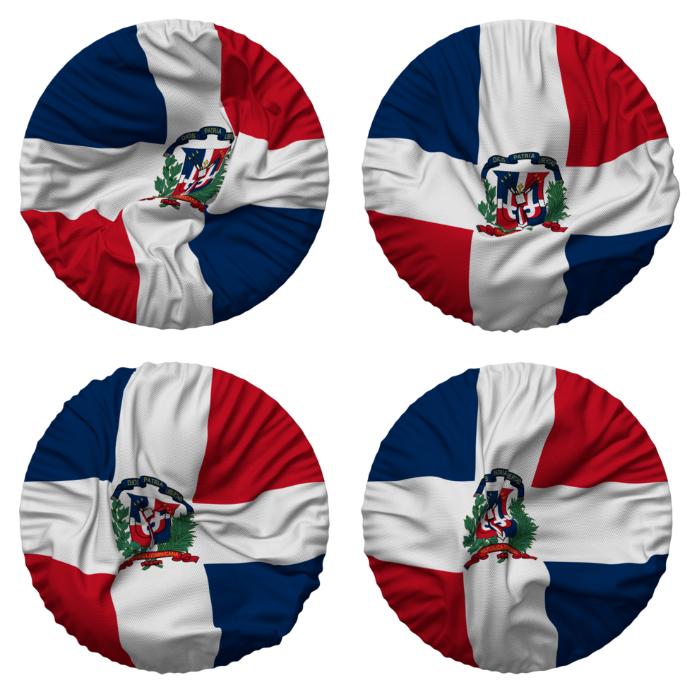Dominican Republic Flag in Round Shape Isolated with Four Different Waving Style, Bump Texture, 3D Rendering png