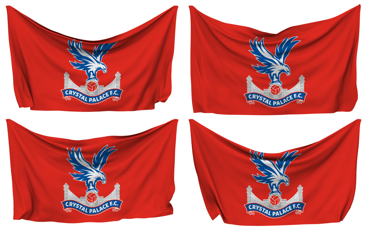 Crystal Palace Football Club Pinned Flag from Corners, Isolated with Different Waving Variations, 3D Rendering png