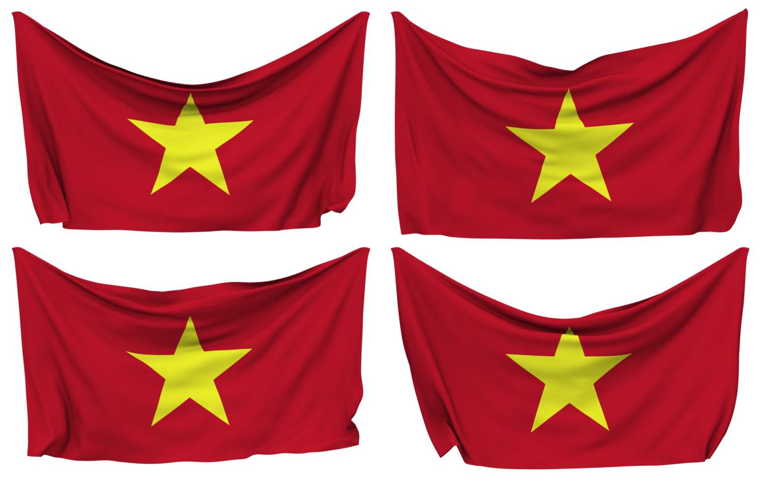 Vietnam Pinned Flag from Corners, Isolated with Different Waving Variations, 3D Rendering png