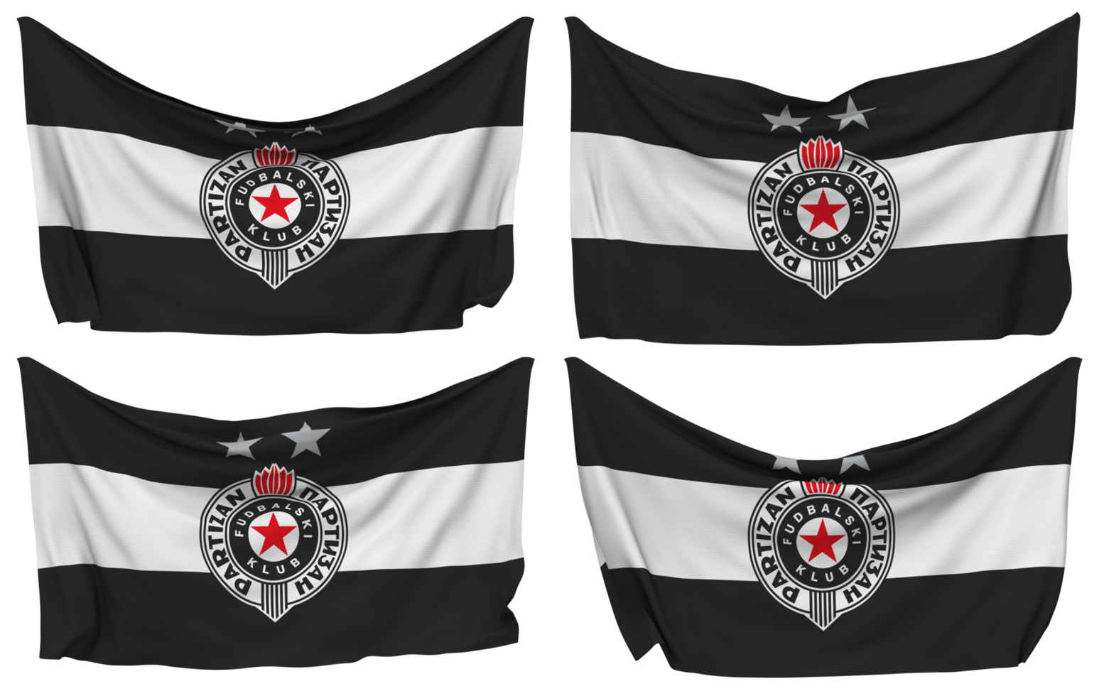 Fudbalski klub Partizan Pinned Flag from Corners, Isolated with Different Waving Variations, 3D Rendering png