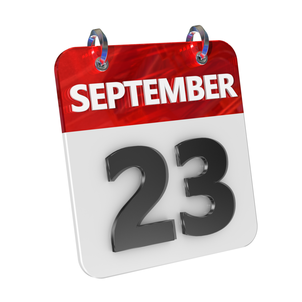 September 23 Date 3D Icon Isolated, Shiny and Glossy 3D Rendering, Month Date Day Name, Schedule, History png