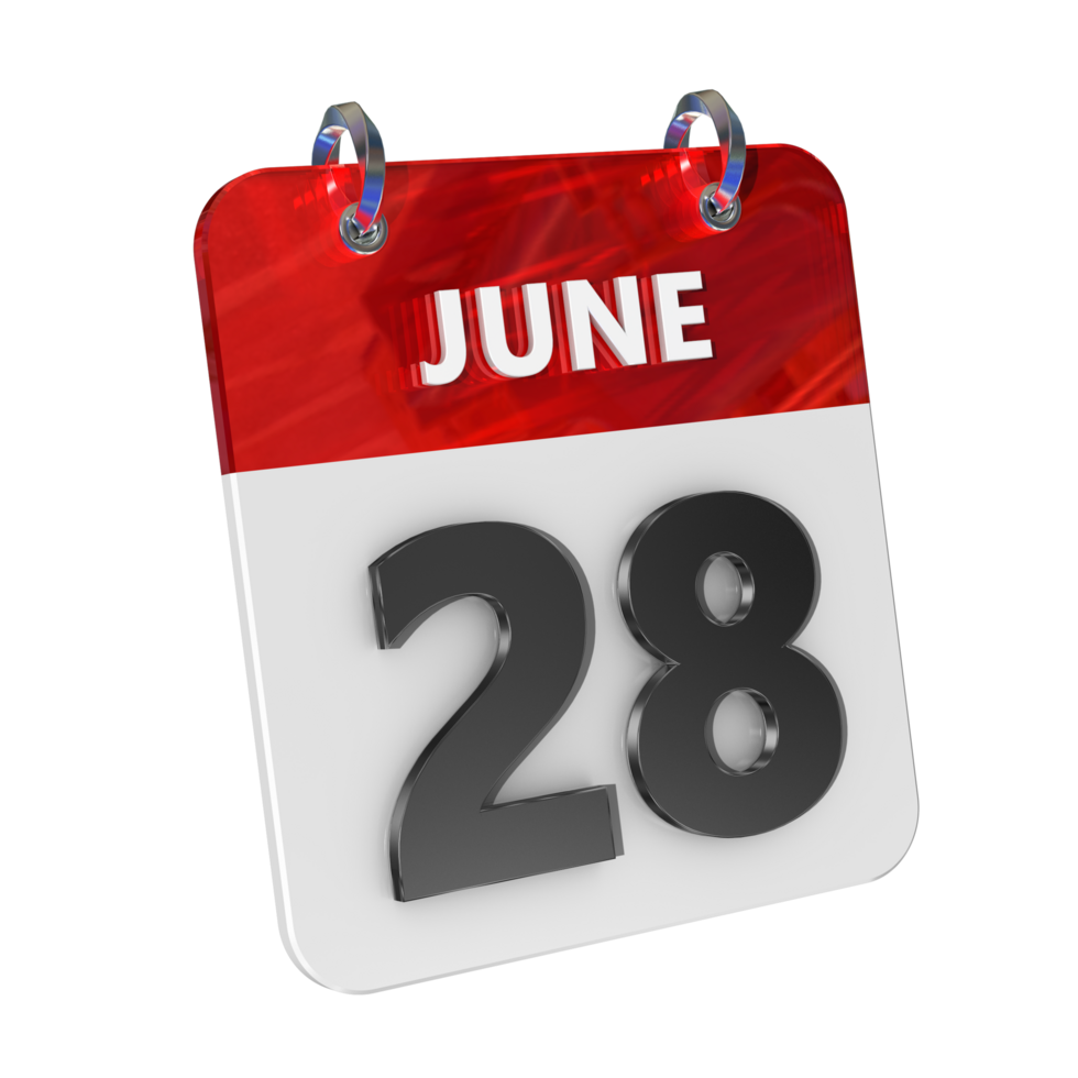 June 28 Date 3D Icon Isolated, Shiny and Glossy 3D Rendering, Month Date Day Name, Schedule, History png