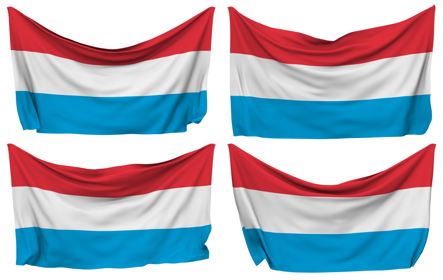 Luxembourg Pinned Flag from Corners, Isolated with Different Waving Variations, 3D Rendering png