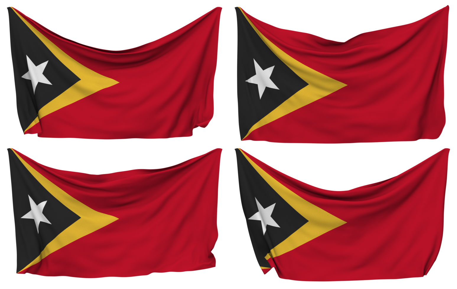 East Timor Pinned Flag from Corners, Isolated with Different Waving Variations, 3D Rendering png