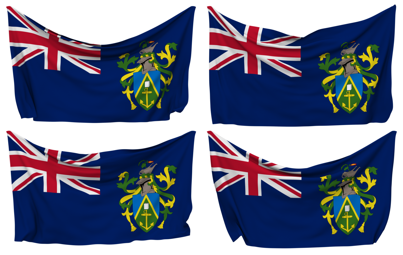 Pitcairn Islands Pinned Flag from Corners, Isolated with Different Waving Variations, 3D Rendering png