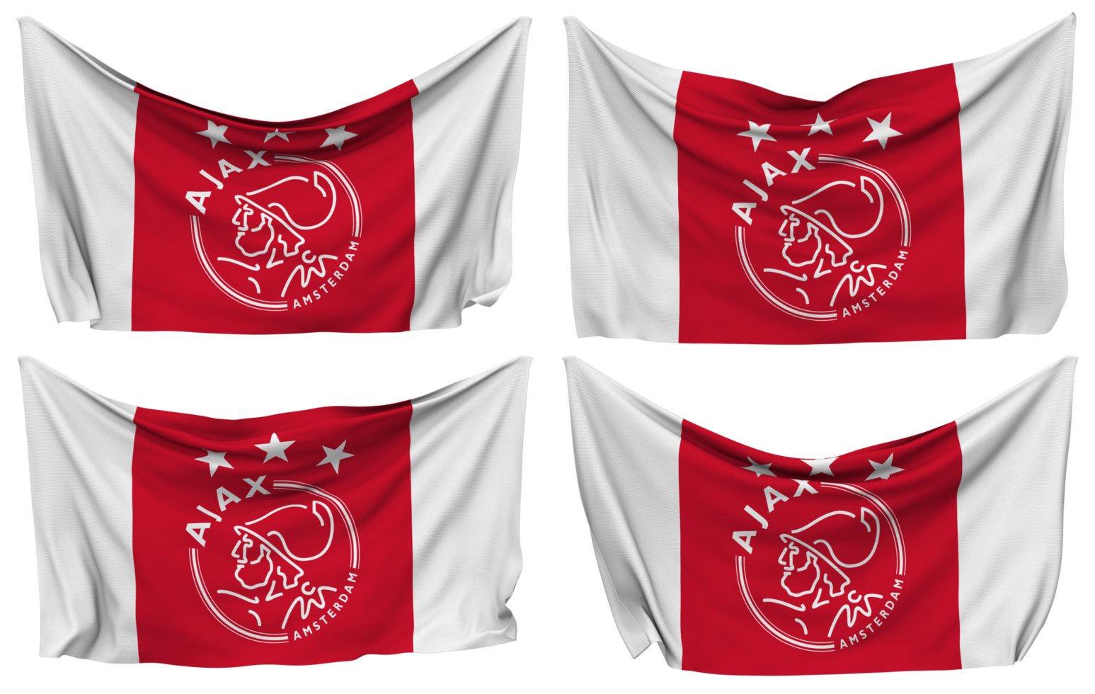 Amsterdamsche Football Club Ajax, AFC Ajax, Ajax Amsterdam Football Club Pinned Flag from Corners, Isolated with Different Waving Variations, 3D Rendering png