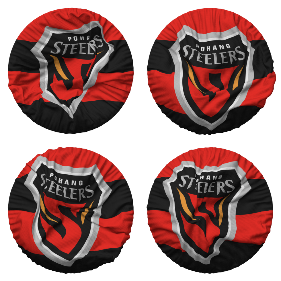Pohang Steelers Football Flag in Round Shape Isolated with Four Different Waving Style, Bump Texture, 3D Rendering png