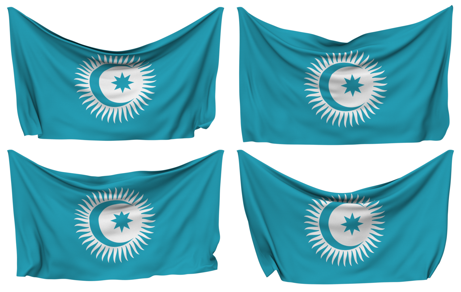 Organization of Turkic States, OTS Pinned Flag from Corners, Isolated with Different Waving Variations, 3D Rendering png