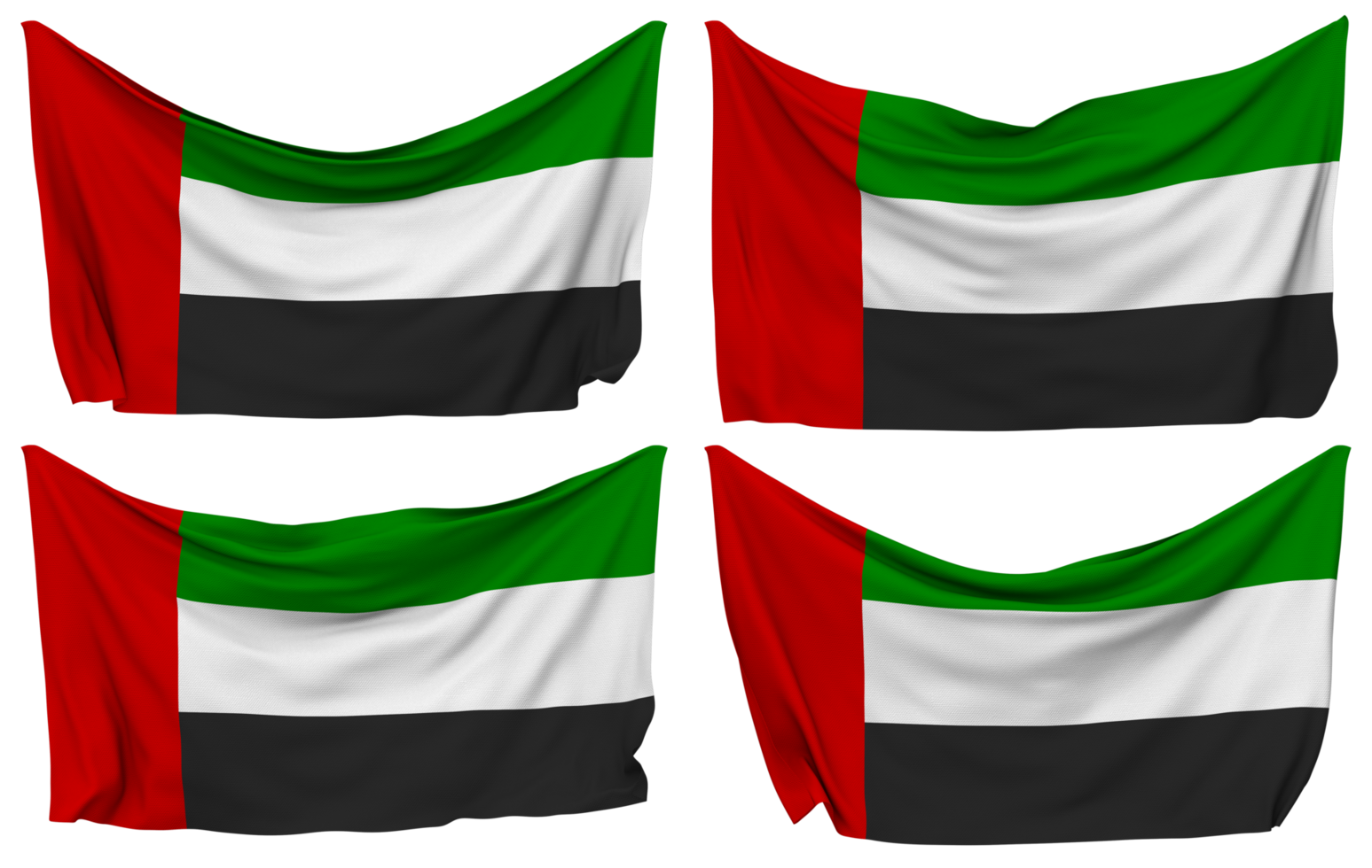 United Arab Emirates Pinned Flag from Corners, Isolated with Different Waving Variations, 3D Rendering png