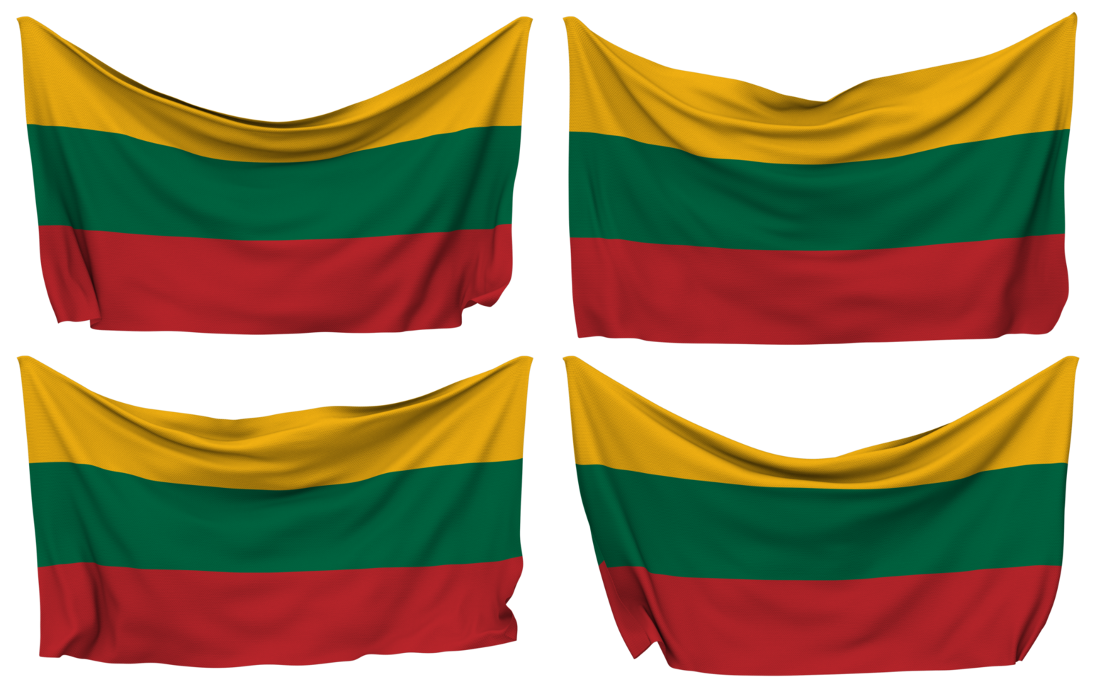 Lithuania Pinned Flag from Corners, Isolated with Different Waving Variations, 3D Rendering png