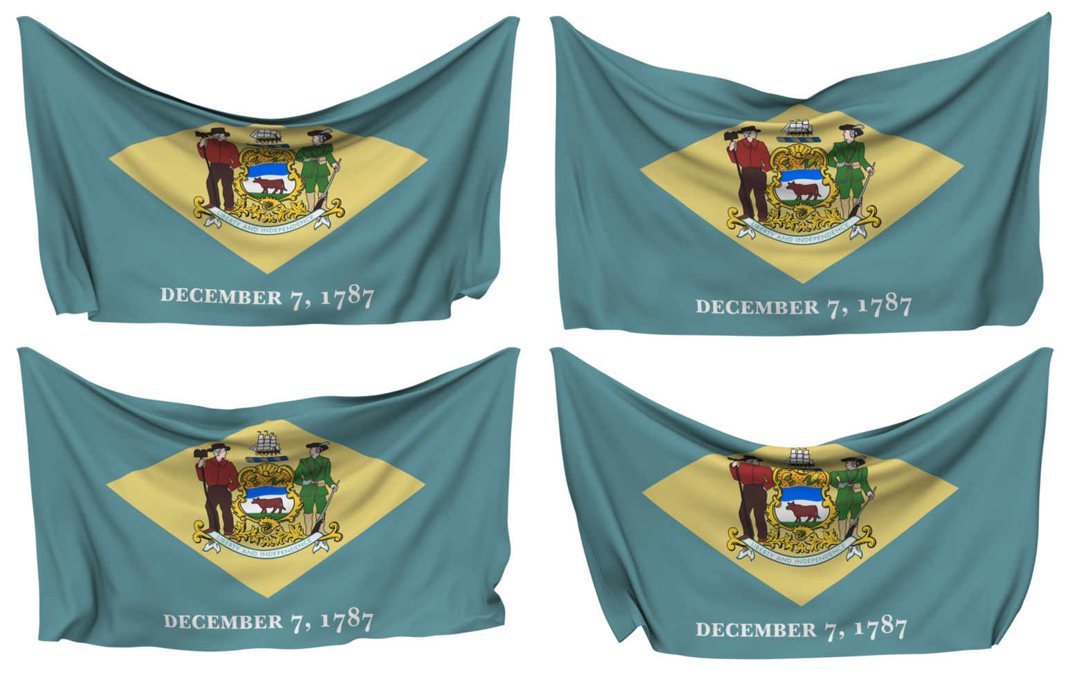 State of Delaware Pinned Flag from Corners, Isolated with Different Waving Variations, 3D Rendering png