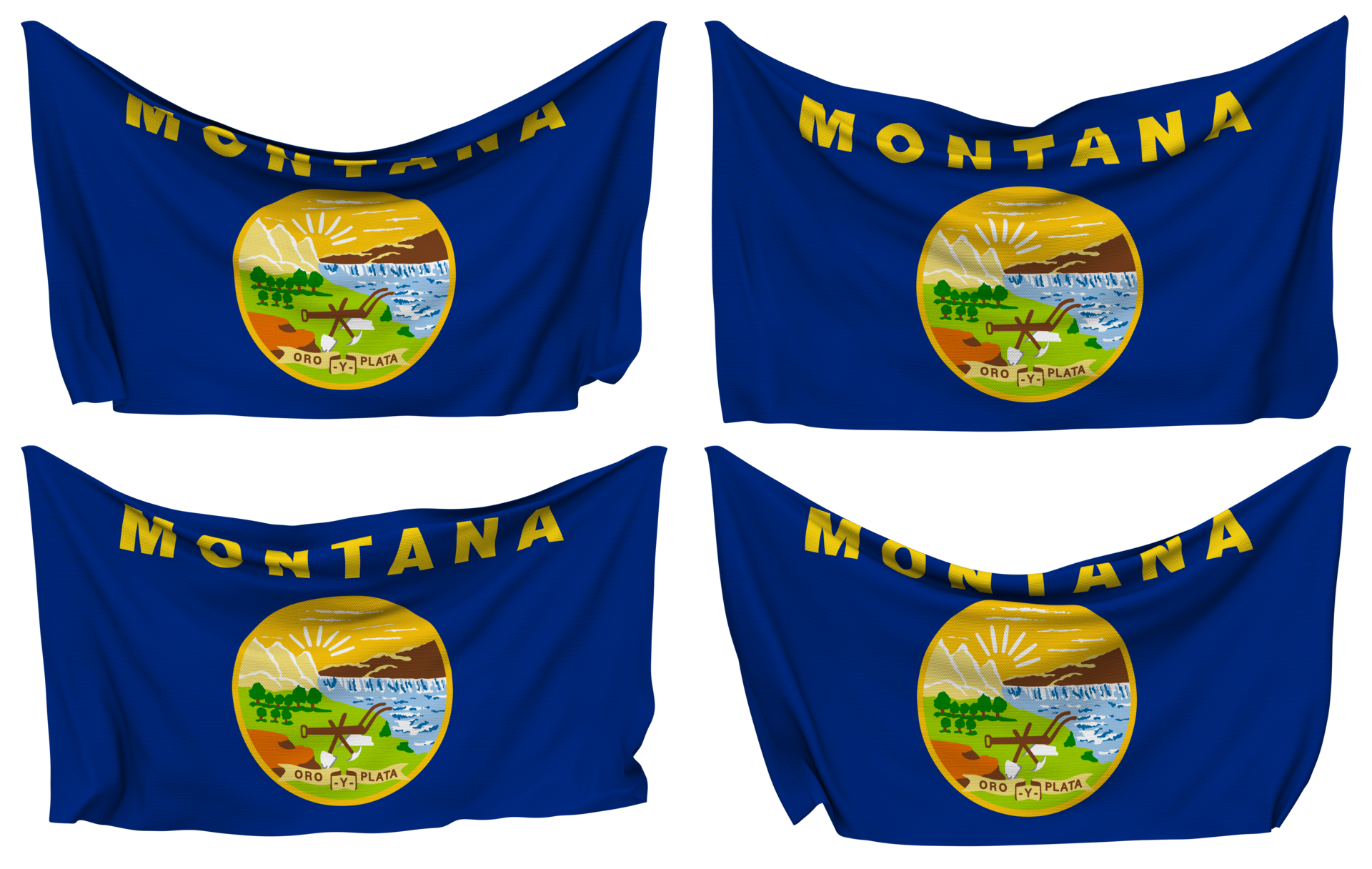 State of Montana Pinned Flag from Corners, Isolated with Different Waving Variations, 3D