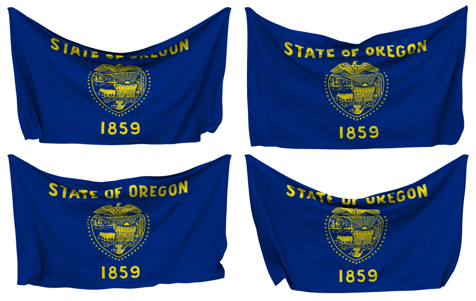 State of Oregon Pinned Flag from Corners, Isolated with Different Waving Variations, 3D Rendering png