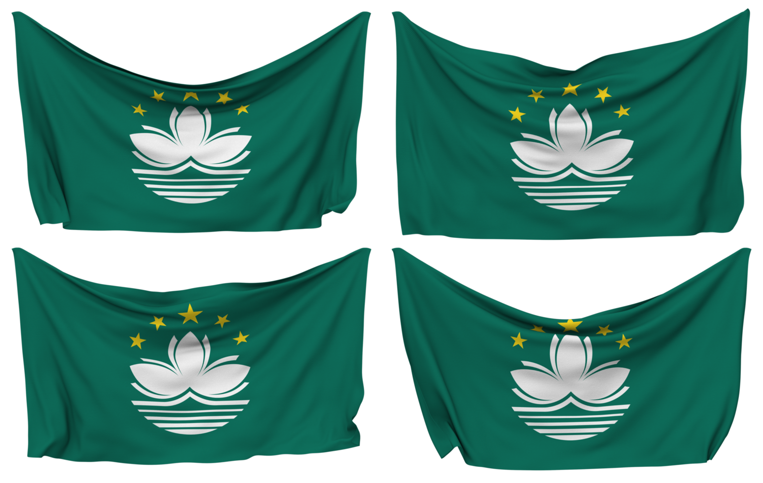 China Macau, Macao Pinned Flag from Corners, Isolated with Different Waving Variations, 3D Rendering png