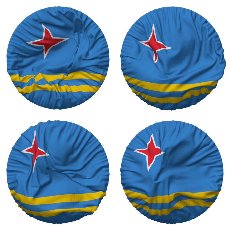 Aruba Flag in Round Shape Isolated with Four Different Waving Style, Bump Texture, 3D Rendering png