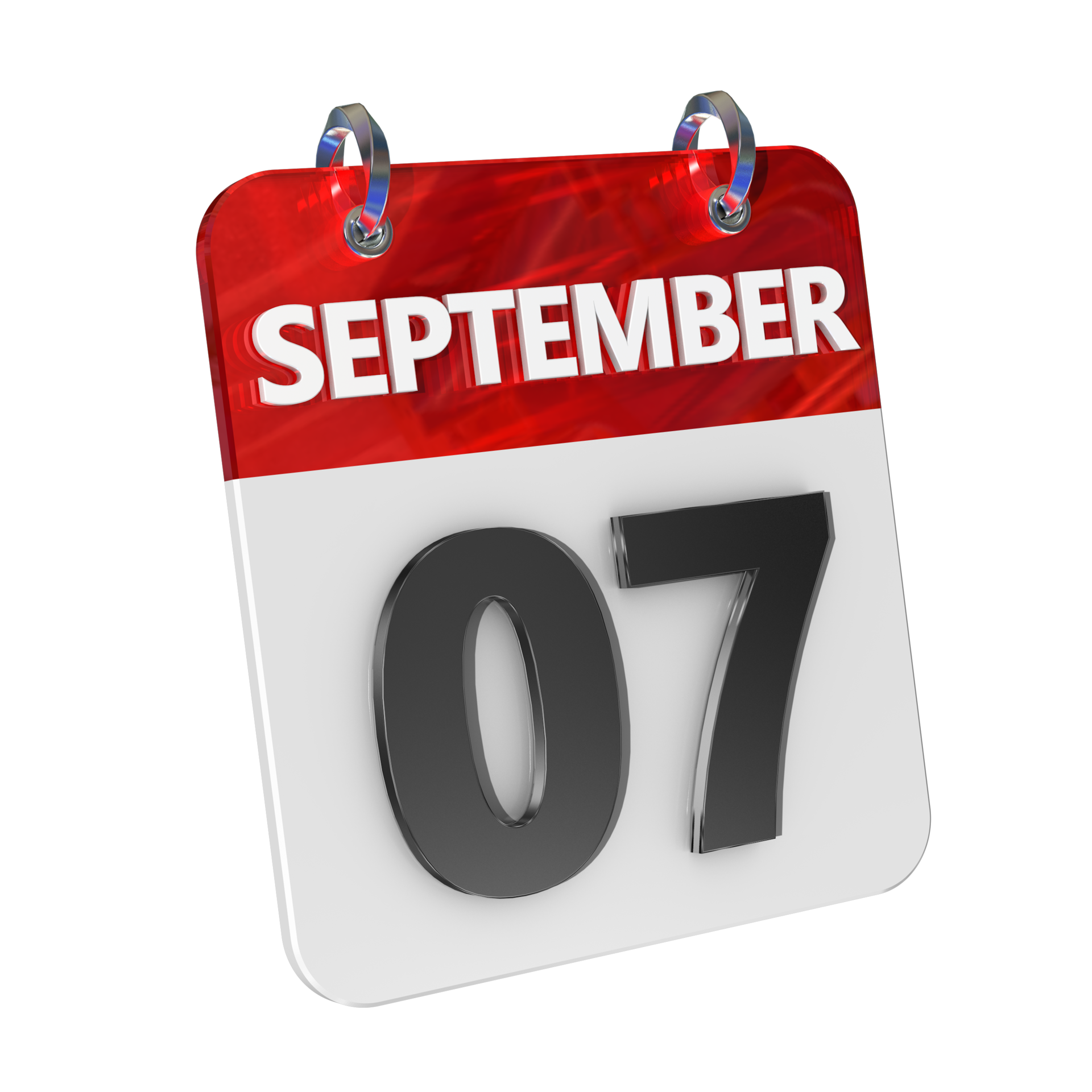 September 7 Date 3D Icon Isolated, Shiny and Glossy 3D Rendering, Month
