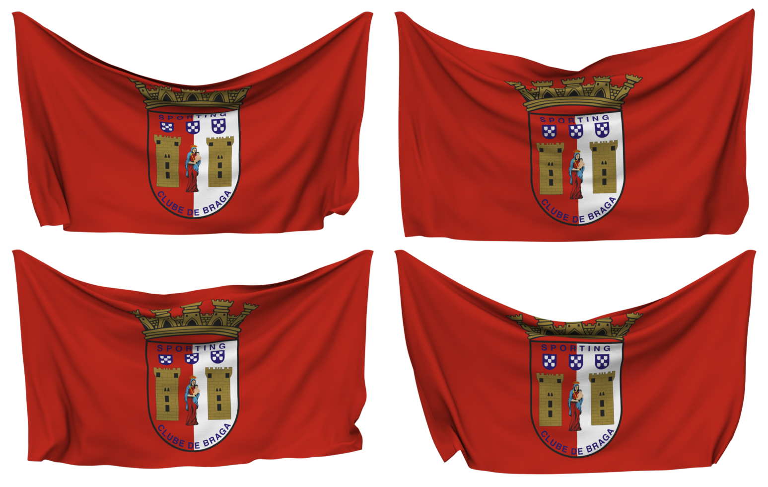 Sporting Clube de Braga, Sporting de Braga, SC Braga Pinned Flag from Corners, Isolated with Different Waving Variations, 3D Rendering png