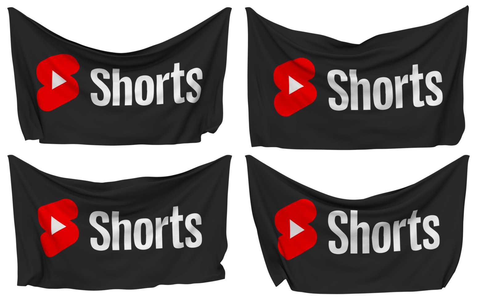 YouTube Short Pinned Flag from Corners, Isolated with Different Waving Variations, 3D Rendering png