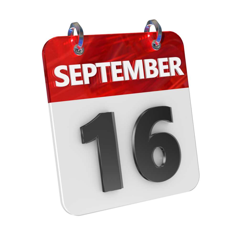 September 16 Date 3D Icon Isolated, Shiny and Glossy 3D Rendering, Month Date Day Name, Schedule, History png