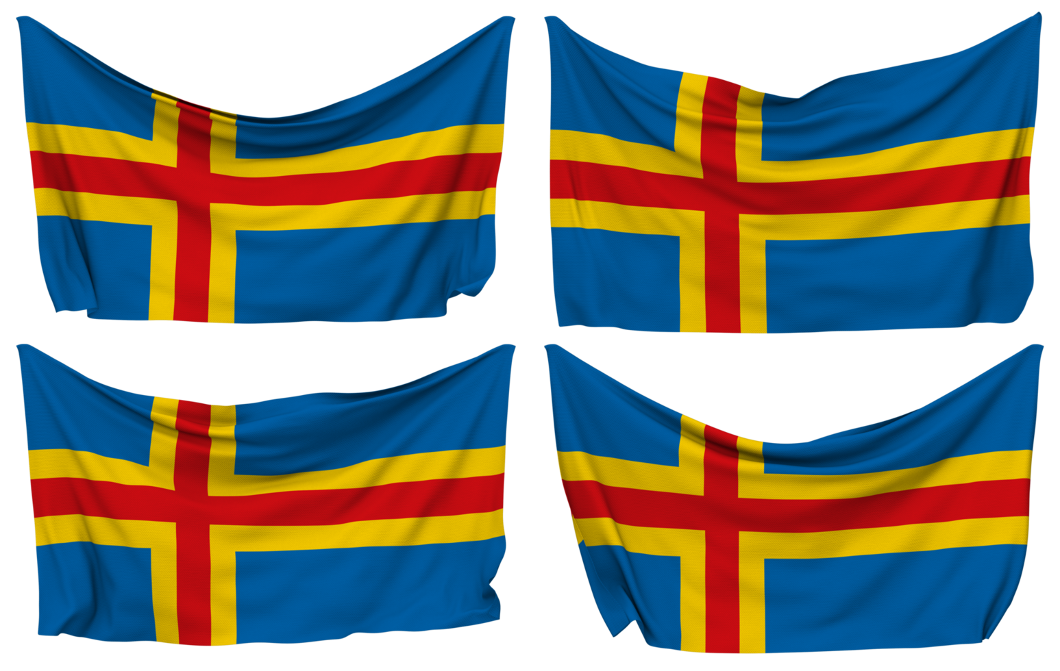 Aland Islands Pinned Flag from Corners, Isolated with Different Waving Variations, 3D Rendering png