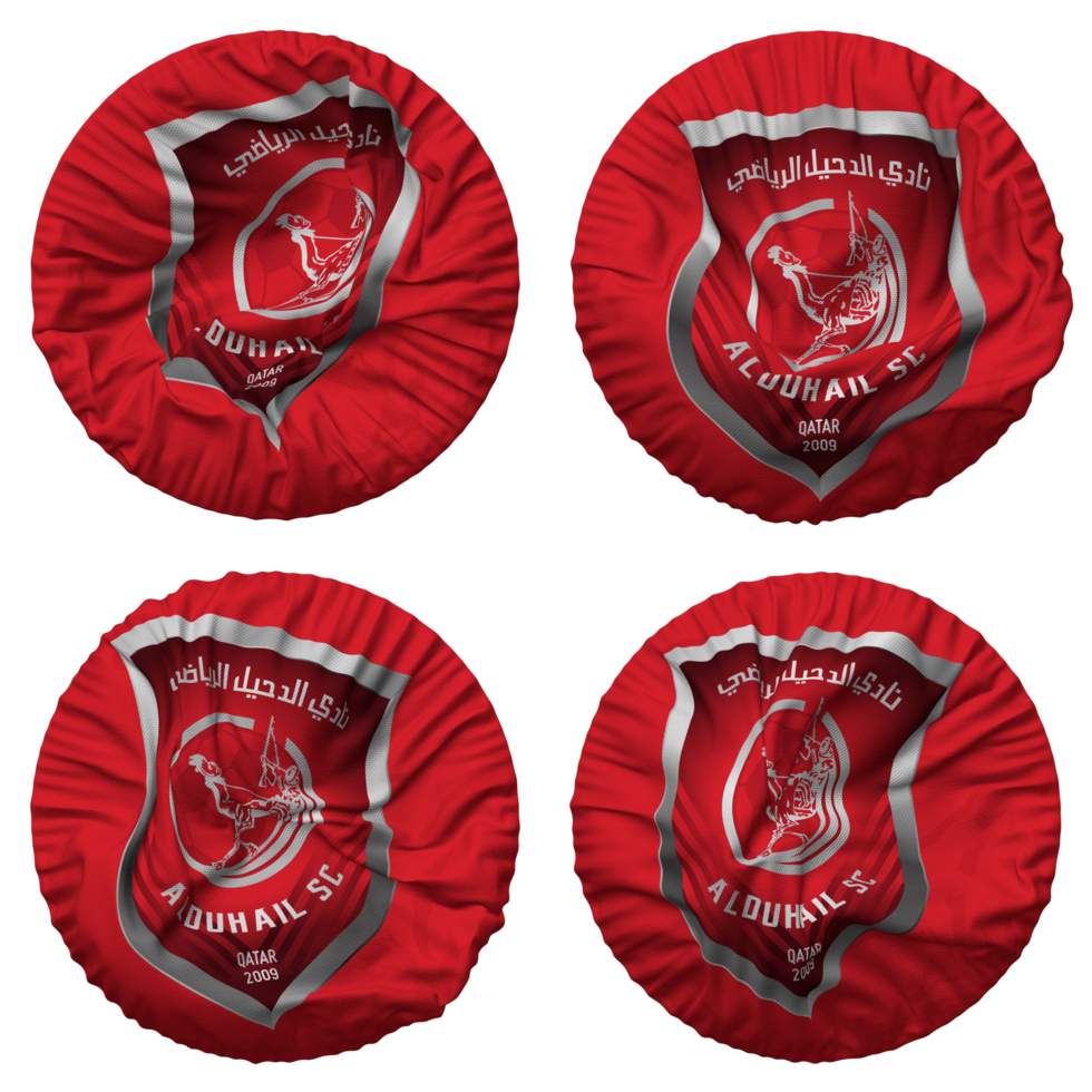 al duhail Esportes clube bandeira dentro volta forma isolado com quatro diferente acenando estilo, colisão textura, 3d Renderização png