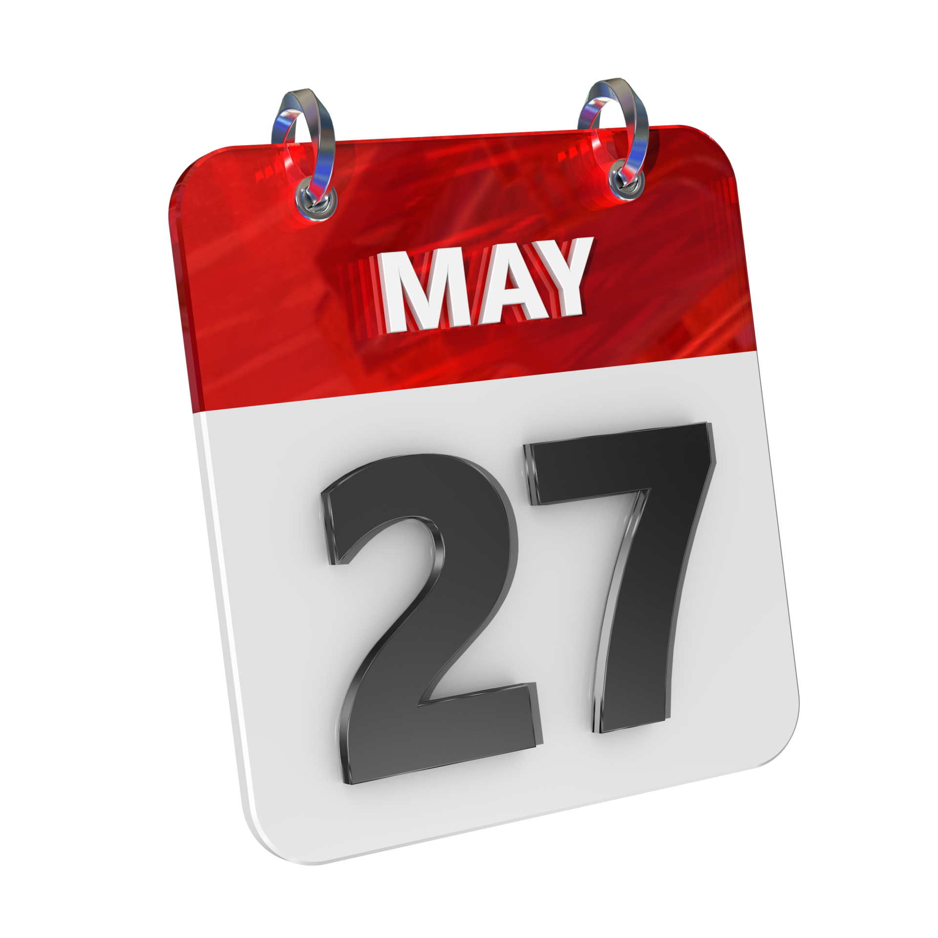 May 27 Date 3D Icon Isolated, Shiny and Glossy 3D Rendering, Month Date