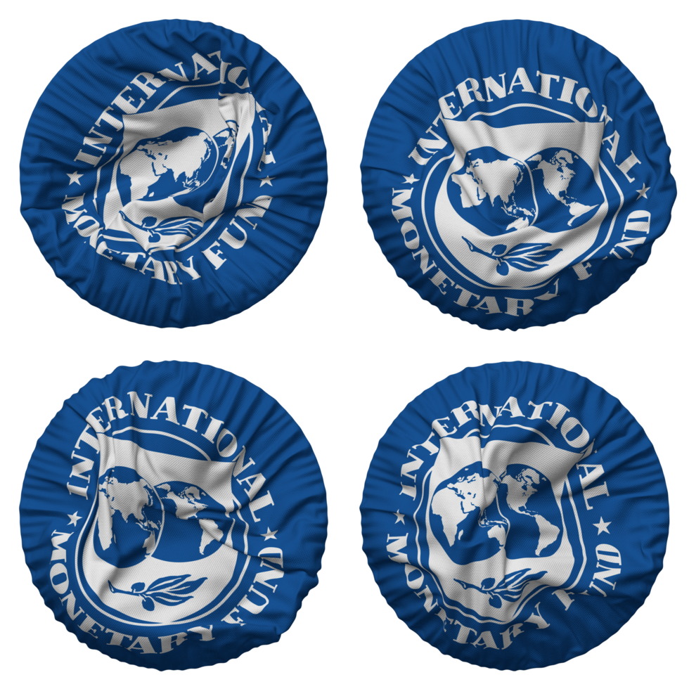 International Monetary Fund, IMF Flag in Round Shape Isolated with Four Different Waving Style, Bump Texture, 3D Rendering png