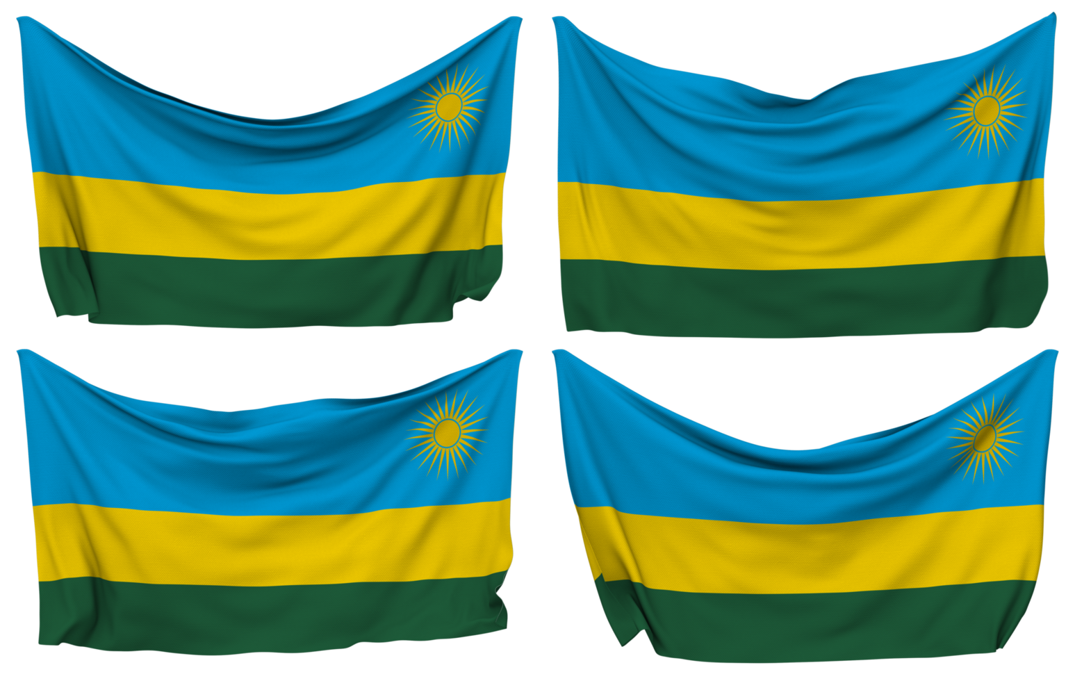 Rwanda Pinned Flag from Corners, Isolated with Different Waving Variations, 3D Rendering png
