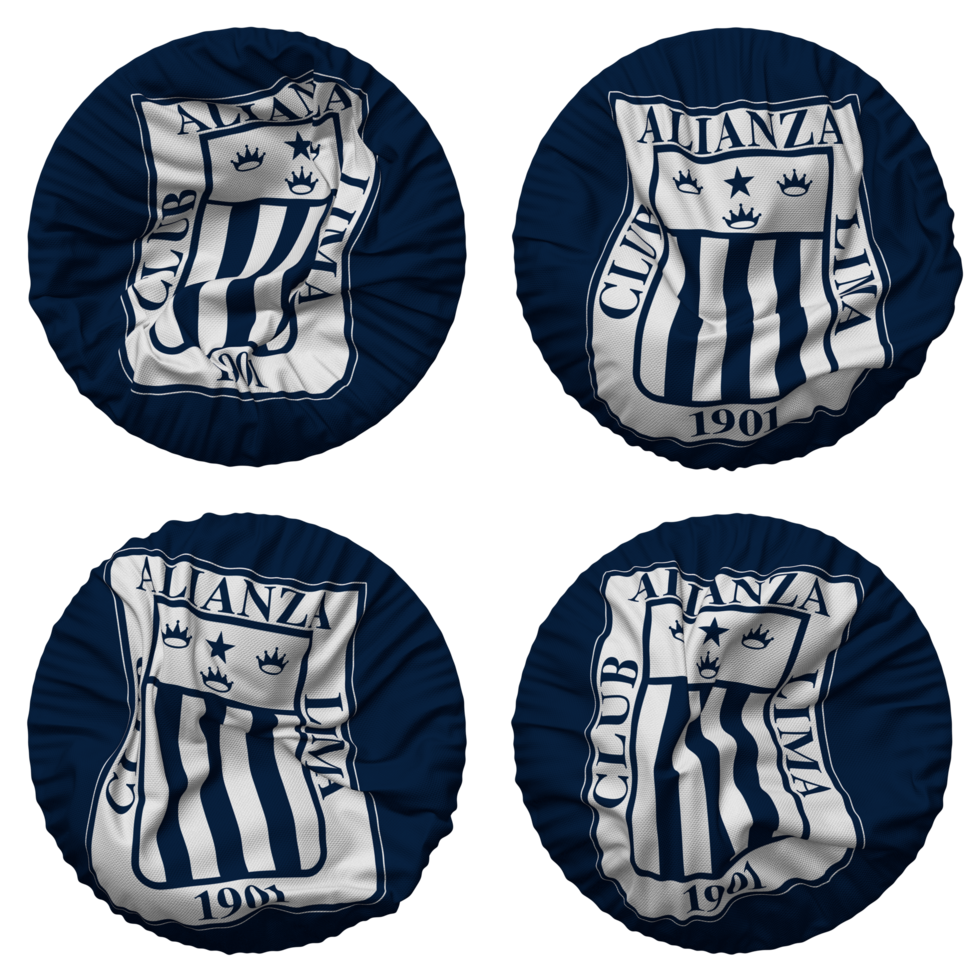 Club Alianza Lima Flag in Round Shape Isolated with Four Different Waving Style, Bump Texture, 3D Rendering png