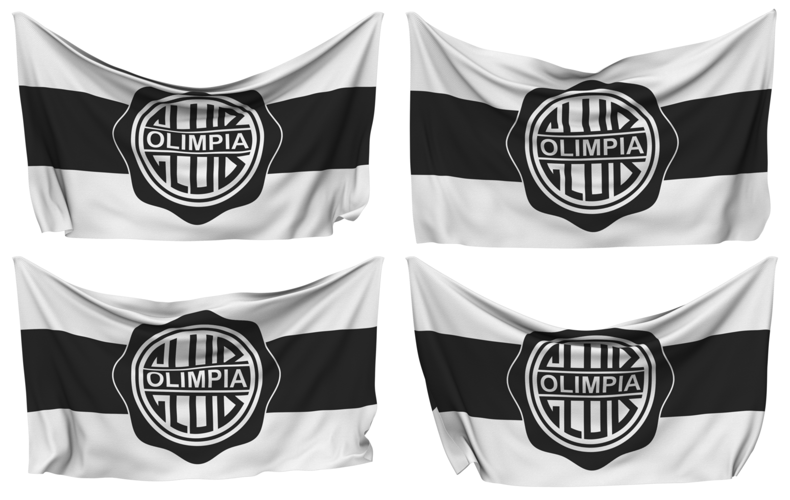 Club Olimpia Pinned Flag from Corners, Isolated with Different Waving Variations, 3D Rendering png