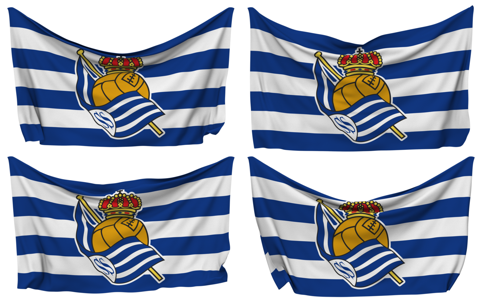 Real Sociedad Football Club Pinned Flag from Corners, Isolated with Different Waving Variations, 3D Rendering png