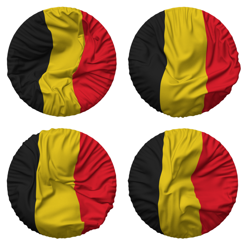 Belgium Flag in Round Shape Isolated with Four Different Waving Style, Bump Texture, 3D Rendering png