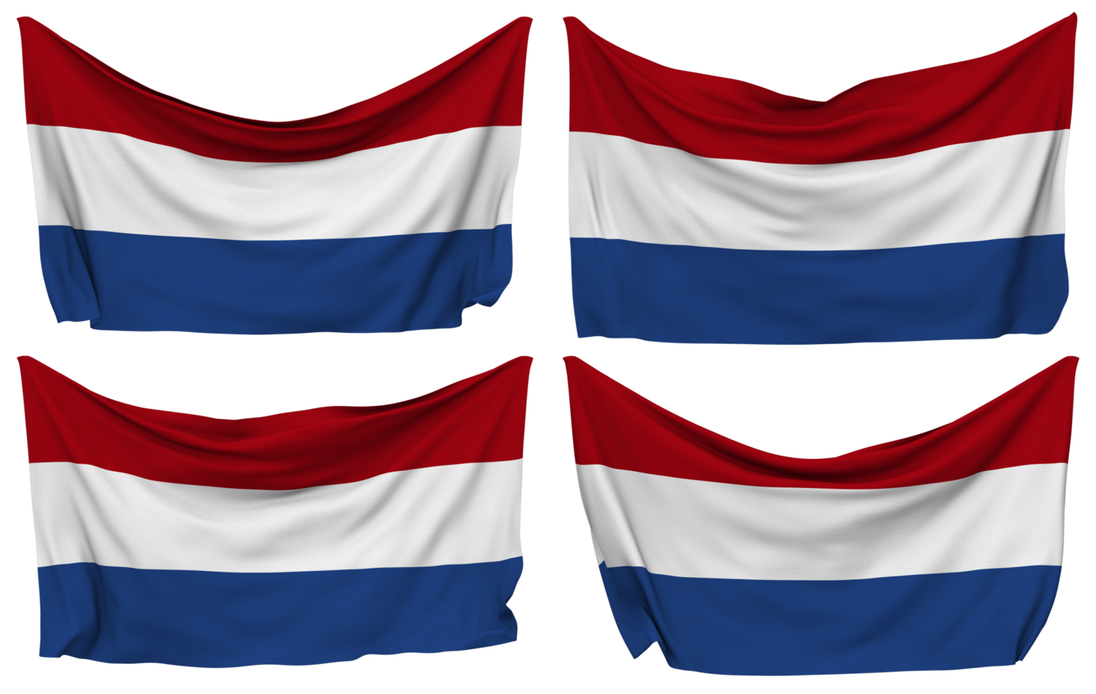 Netherlands Pinned Flag from Corners, Isolated with Different Waving Variations, 3D Rendering png