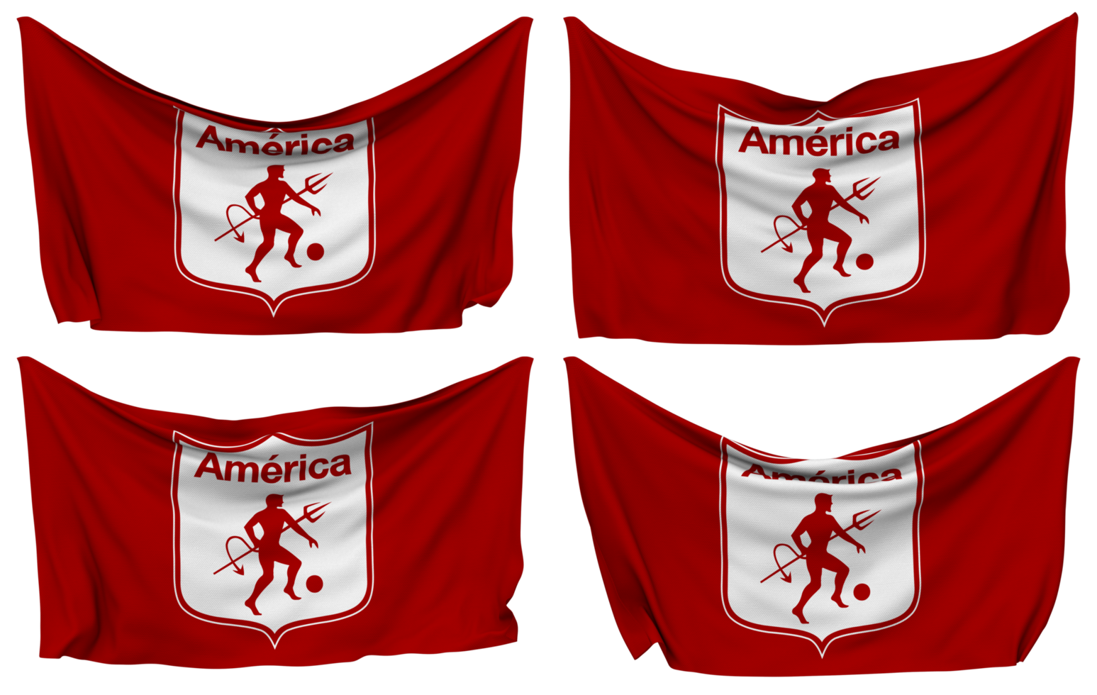 America de Cali SA Football Club Pinned Flag from Corners, Isolated with Different Waving Variations, 3D Rendering png