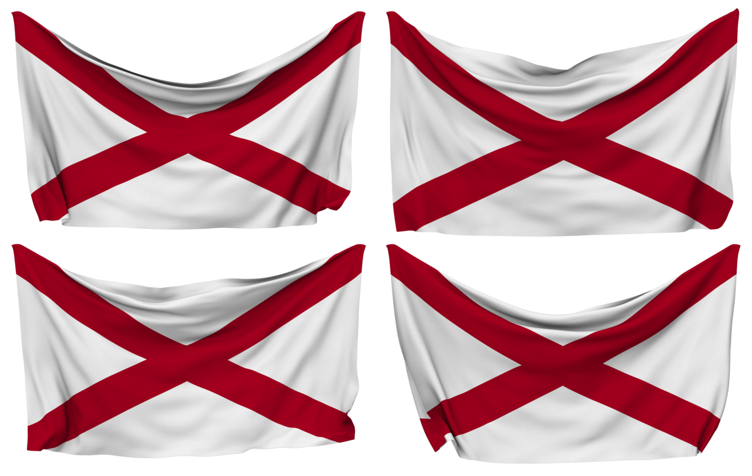 State of Alabama Pinned Flag from Corners, Isolated with Different Waving Variations, 3D Rendering png