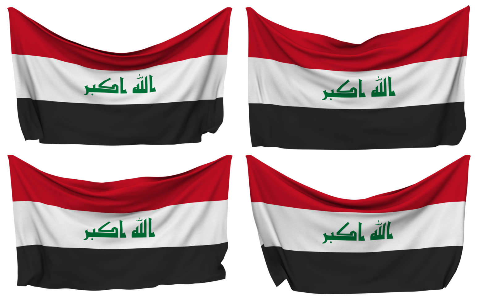 Iraq Pinned Flag from Corners, Isolated with Different Waving Variations, 3D Rendering png