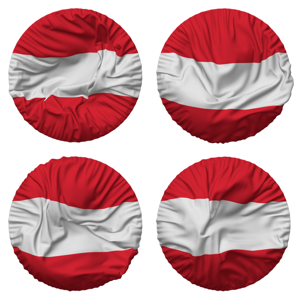 Austria Flag in Round Shape Isolated with Four Different Waving Style, Bump Texture, 3D Rendering png