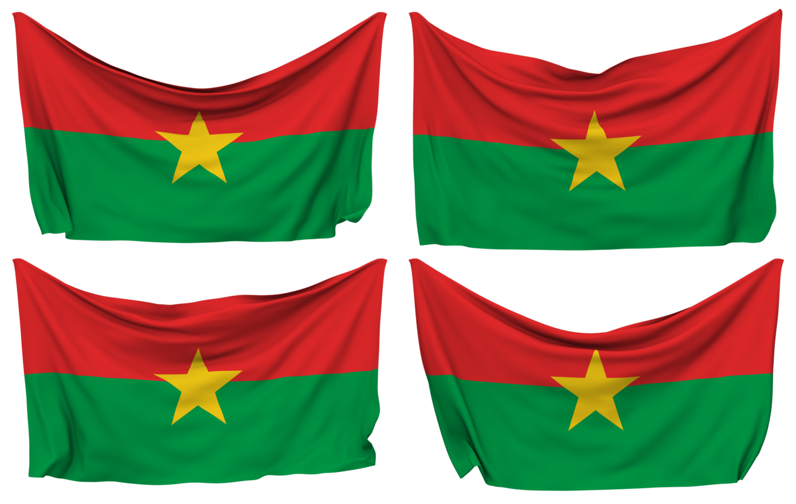 Burkina Faso Pinned Flag from Corners, Isolated with Different Waving Variations, 3D Rendering png