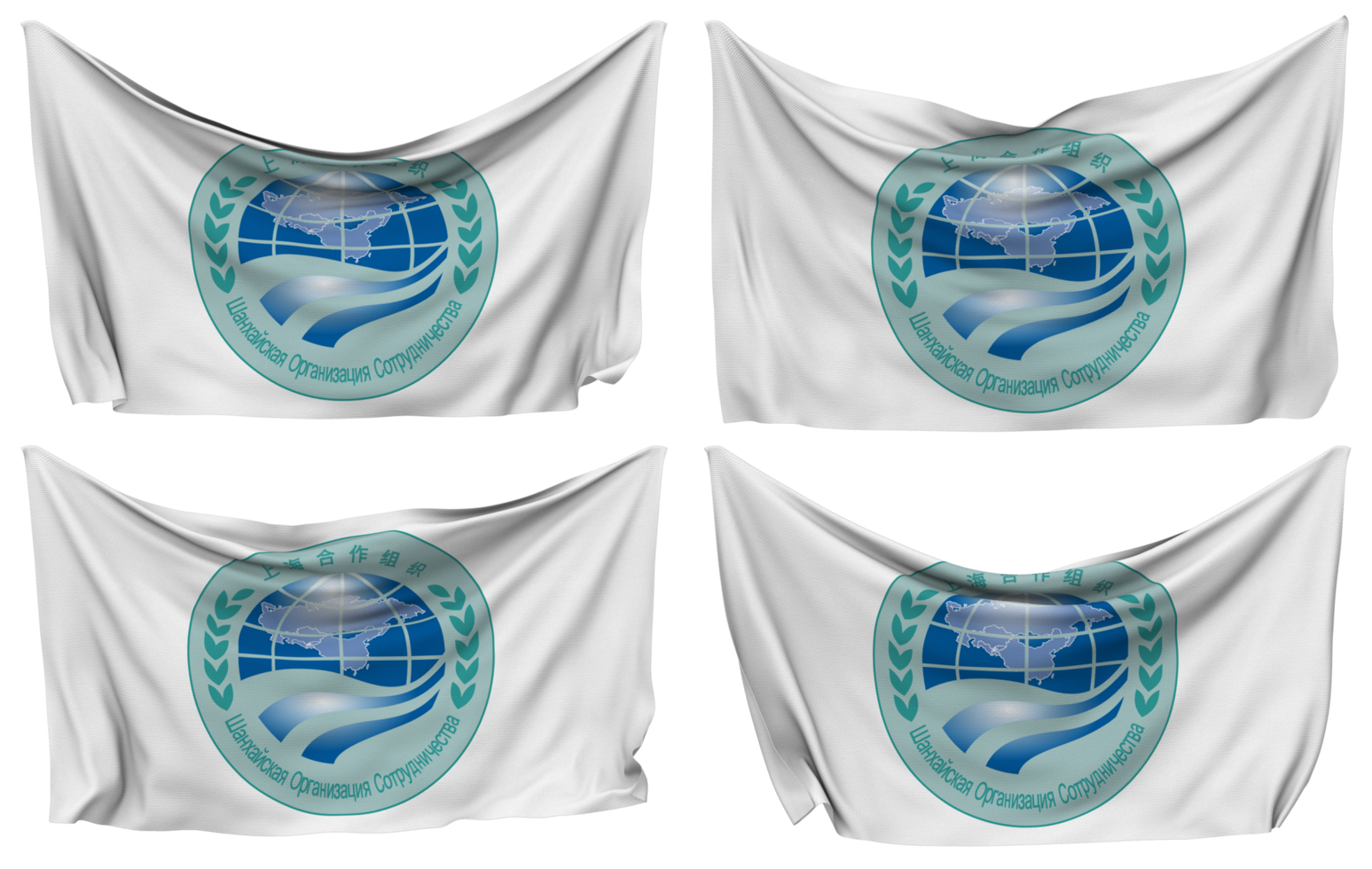 Shanghai Cooperation Organisation, SCO Pinned Flag from Corners, Isolated with Different Waving Variations, 3D Rendering png