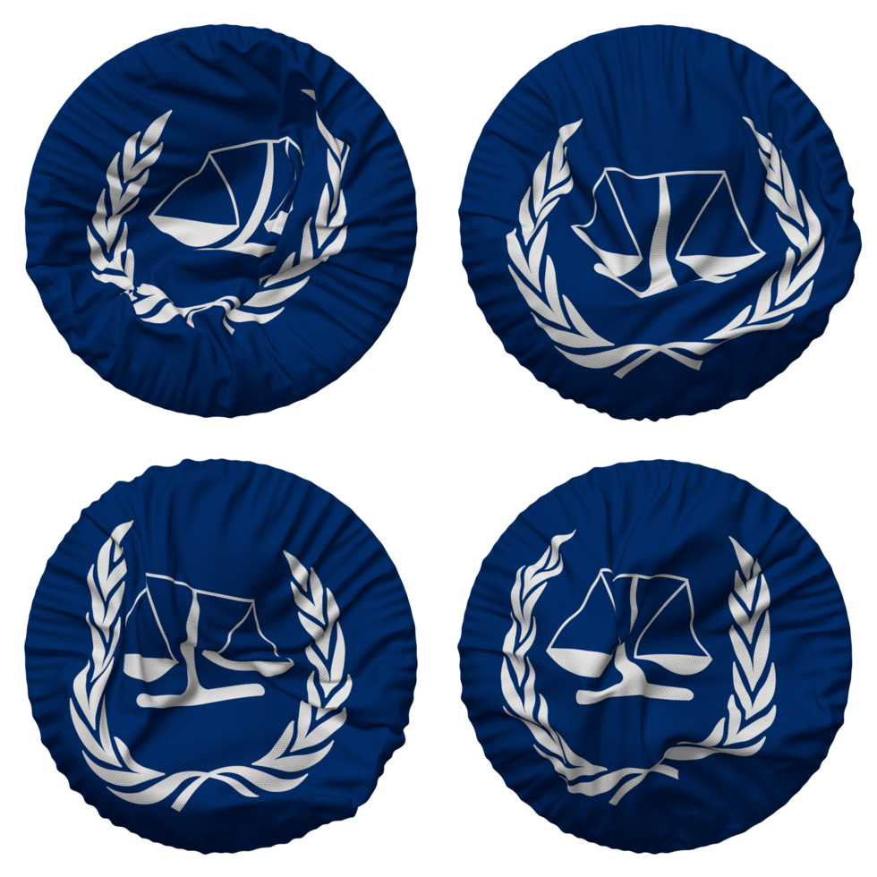 International Criminal Court, ICC Flag in Round Shape Isolated with Four Different Waving Style, Bump Texture, 3D Rendering png