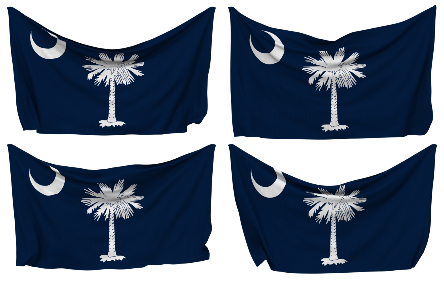 State of South Carolina Pinned Flag from Corners, Isolated with Different Waving Variations, 3D Rendering png