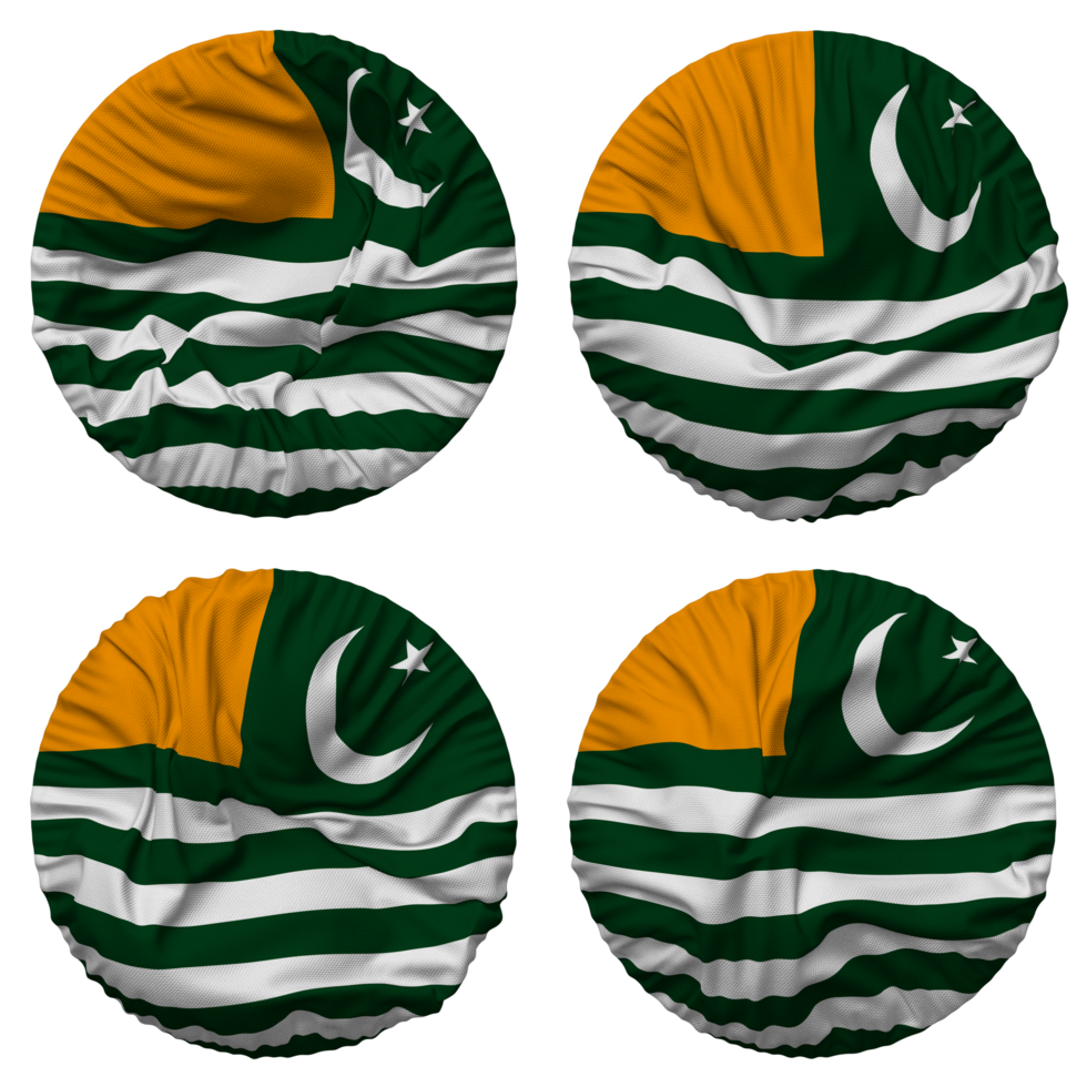 Azad Jammu and Kashmir, AJK Flag in Round Shape Isolated with Four Different Waving Style, Bump Texture, 3D Rendering png