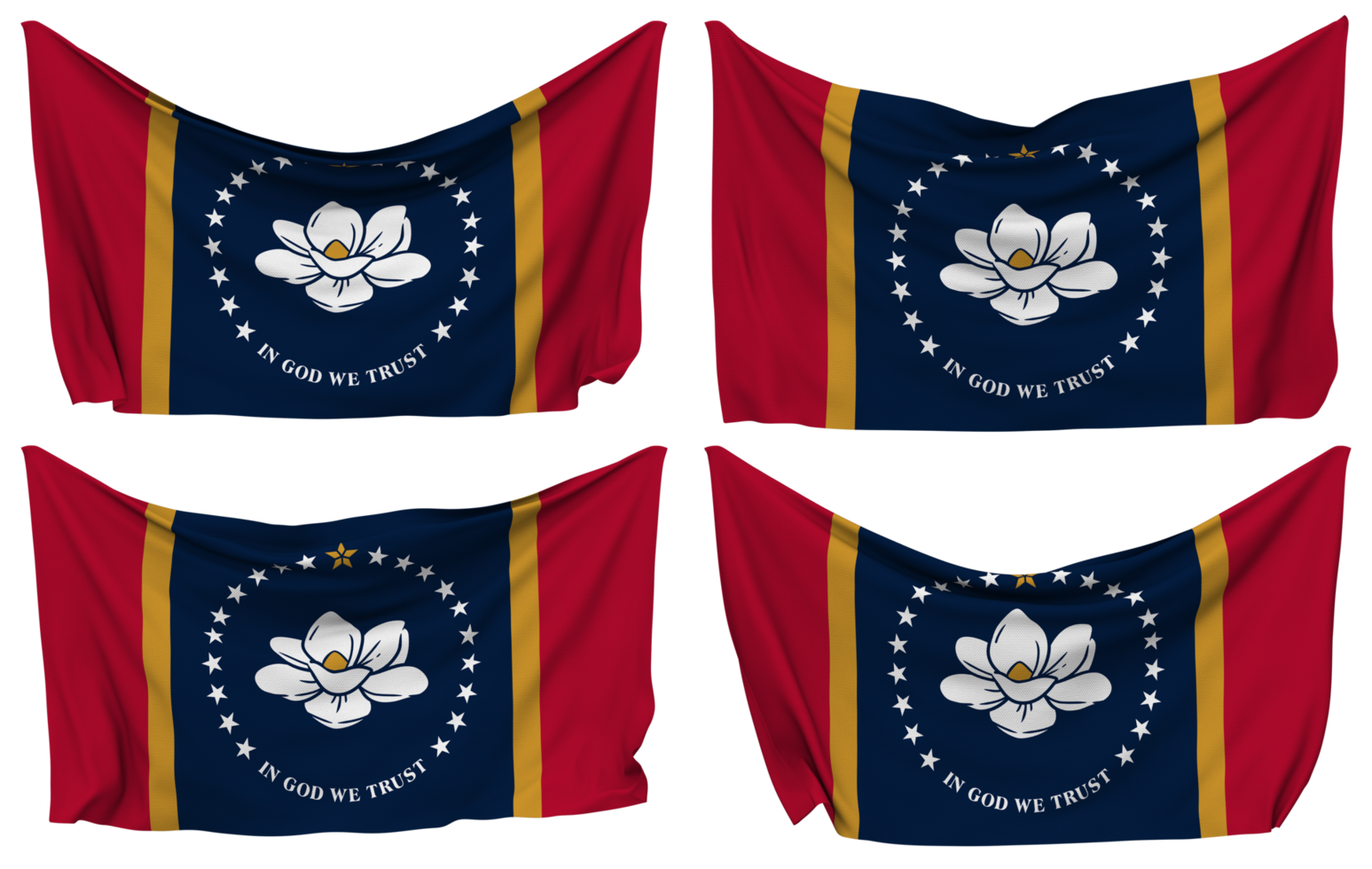 State of Mississippi Pinned Flag from Corners, Isolated with Different Waving Variations, 3D Rendering png