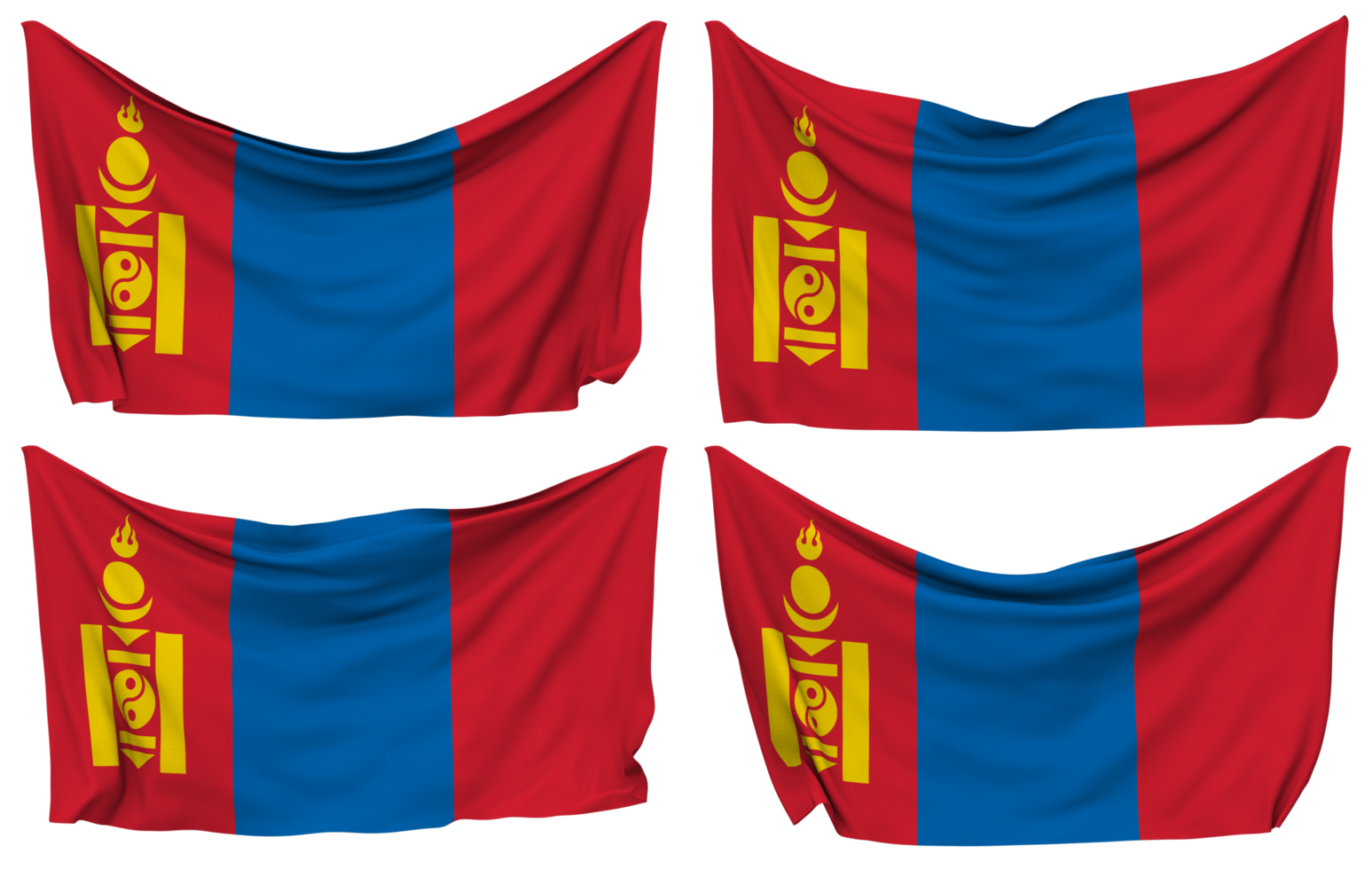 Mongolia Pinned Flag from Corners, Isolated with Different Waving Variations, 3D Rendering png