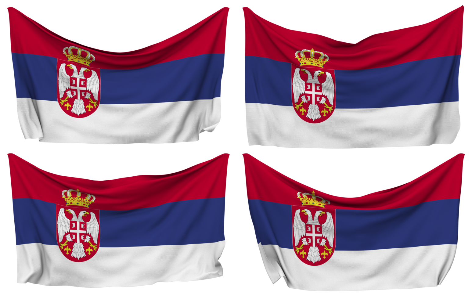 Serbia Pinned Flag from Corners, Isolated with Different Waving Variations, 3D Rendering png