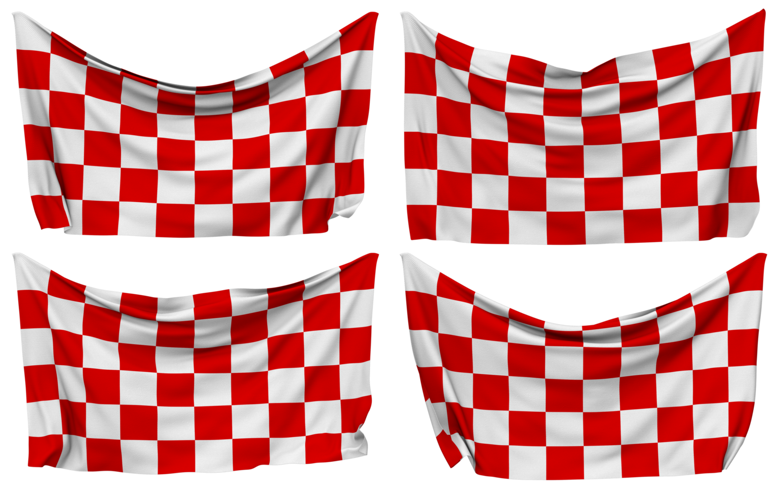 Racing Red and White Checkered Pinned Flag from Corners, Isolated with Different Waving Variations, 3D Rendering png