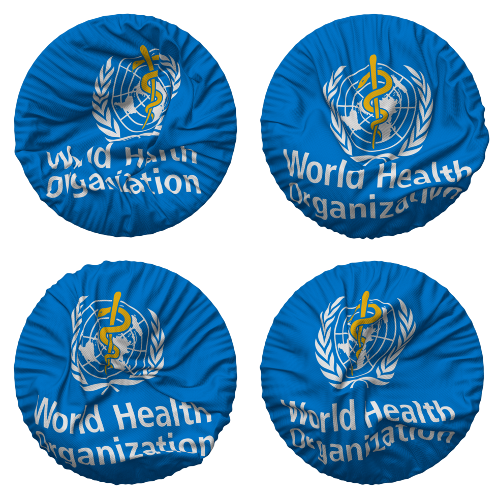 World Health Organization, WHO Flag in Round Shape Isolated with Four Different Waving Style, Bump Texture, 3D Rendering png