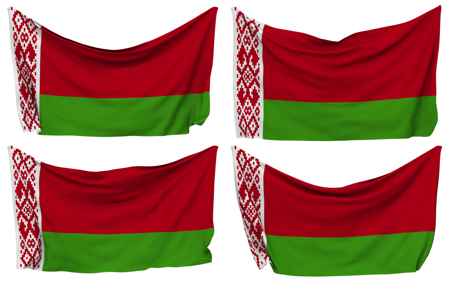 Belarus Pinned Flag from Corners, Isolated with Different Waving Variations, 3D Rendering png